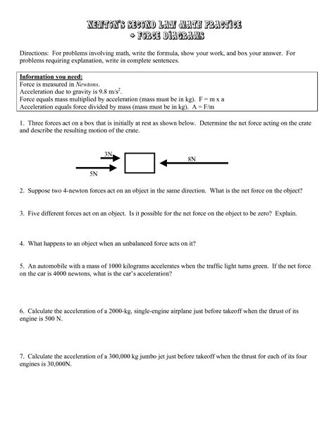 Newton S Second Law Problems Worksheet - worksheet